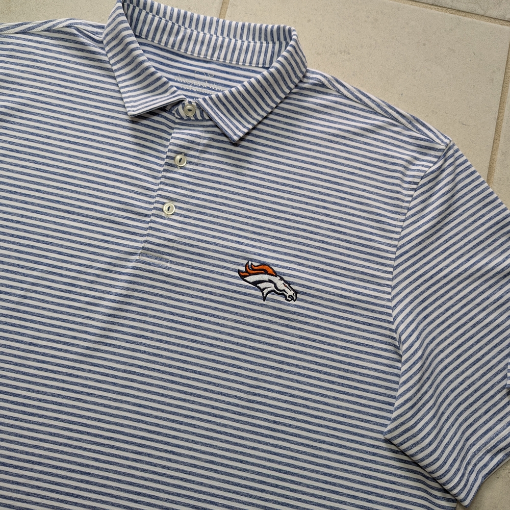 Vineyard Vines Men's XL Denver Broncos Performance Polo Shirt Blue White Striped